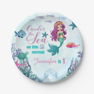 One the Sea Lila Mermaid Girls 1. Geburtstag Pappteller