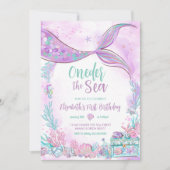 One the Sea Little Mermaid Erster Geburtstag Einladung (Vorderseite)