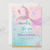 One the Sea Mermaid Pink Lila Geburtstag Einladung (Vorderseite)
