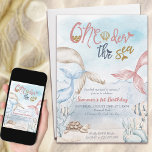 One the Sea Mermaid Watercolor 1. Geburtstag Einladung<br><div class="desc">Eines der Meerjungfrauen Geburtstagsfeier Einladung mit dem Titel "One-der the sea .. unsere kleine Meerjungfrau wird 1" - oder Sie können für jedes Alter, das Sie wünschen zu bearbeiten. Feines und sanftes Design mit Meerjungfrau-Schwänzen, die mit Fischen in den Ozean und aus dem Ozean tauchen, Schildkröte in neutraler, gedämpfter Boho-Wasserfarbe....</div>