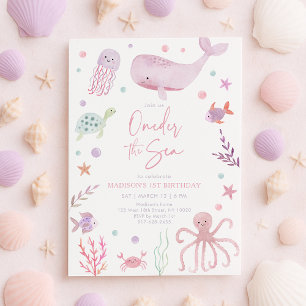 One the Sea Pink Pastel 1. Geburtstag Einladung
