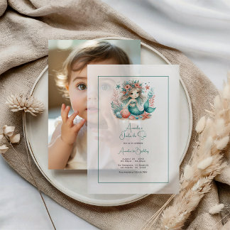"One-the-Sea" Vellum Mermaid Erster Geburtstag Pergament Einladungen