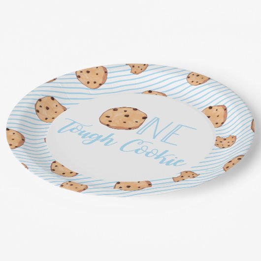 One Tough Cookie Blue Birthday Party Pappteller (Schrägansicht)