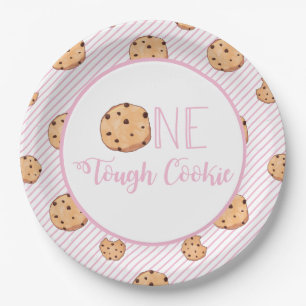 One Tough Cookie Kekse und rosa Streifen Geburtsta Pappteller