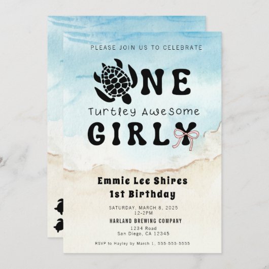 One Turtley Phantastisch Girly Einladung (Vorne/Hinten)