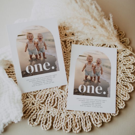 One Twin Boys - Arted Foto Erster Geburtstag Einladung