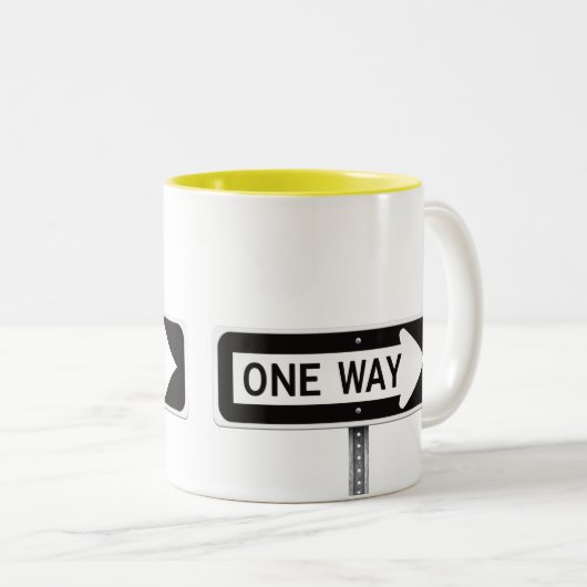 One way sign zweifarbige tasse (VorderseiteRechts)