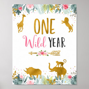 One Wild Year Pink Gold Safari Geburtstagszeichen Poster