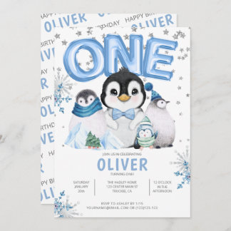ONE Winter Pinguins Junge 1. Geburtstag Einladung