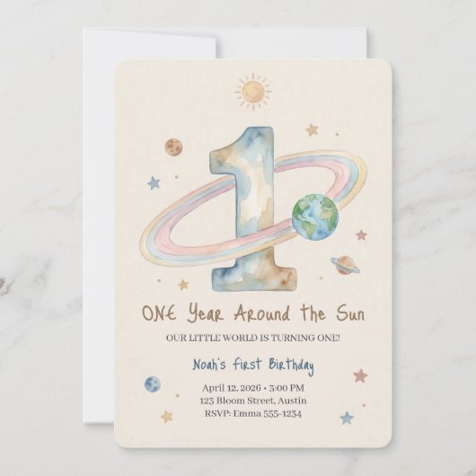 One Year Around The Sun 1st Birthday Invitation Einladung (Vorderseite)