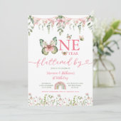 One year fluttered Butterfly First Birthday Floral Einladung (Stehend Vorderseite)