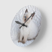One young ragdoll cat sitting on fur in chair runde wanduhr (Winkel)
