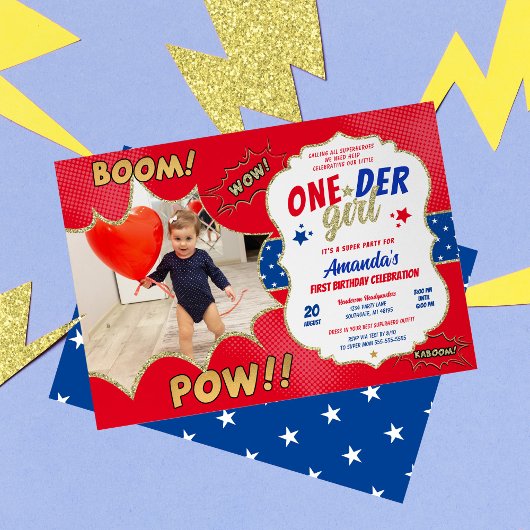 ONEder Girl First Birthday Foto Einladung