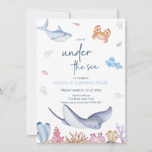 ONEder Sea 1. Geburtstag Party Einladung (Vorderseite)