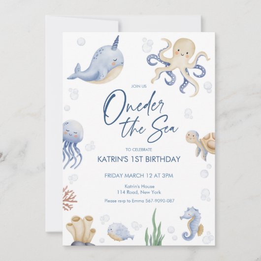 ONEder Sea 1. Geburtstag Party Einladung (Vorderseite)