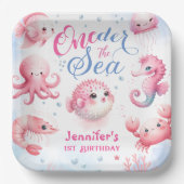 ONEder Sea 1st Birthday Girls Pink Niedlich Ocean Pappteller (Vorderseite)