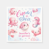 ONEder Sea 1st Birthday Girls Pink Niedlich Ocean Serviette (Vorderseite)
