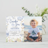 Oneder Sea Animals Boy Birthday Foto Einladung (Stehend Vorderseite)