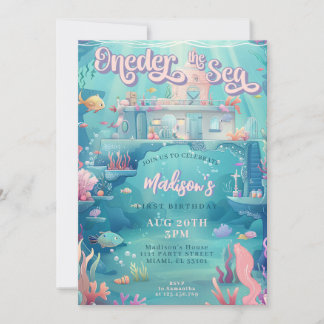Oneder Sea Mermaid Castle 1. Geburtstag Party Einladung