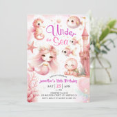 ONEder The Sea! 10. Geburtstag Mädchen Rosa Niedli Einladung (Stehend Vorderseite)