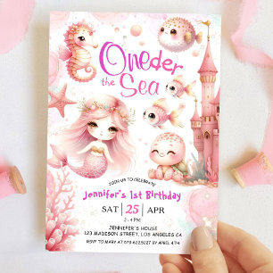 ONEder The Sea! 1. Geburtstagsmädchen Pink Meerjun Einladung