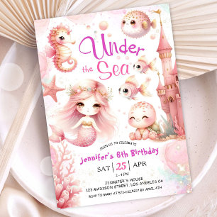 ONEder The Sea! 6. Geburtstagsmädchen Rosa Niedlic Einladung