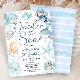 ONEder The Sea Boy 1st Birthday Cute Blue Ocean  Einladung