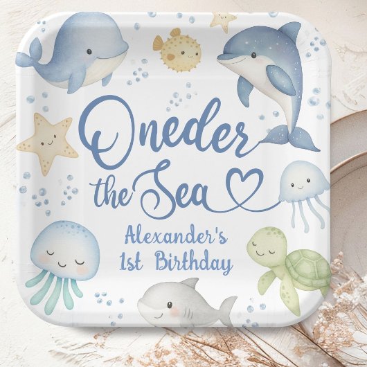 ONEder The Sea Boy 1st Birthday Cute Ocean Pappteller