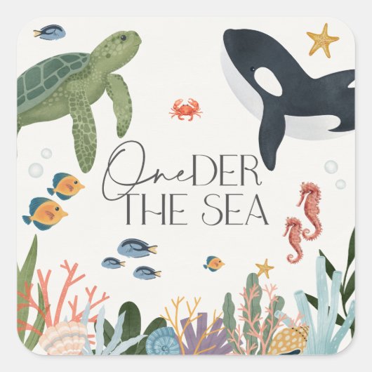 Oneder the Sea First Birthday Envelope Gunst Quadratischer Aufkleber (Vorderseite)