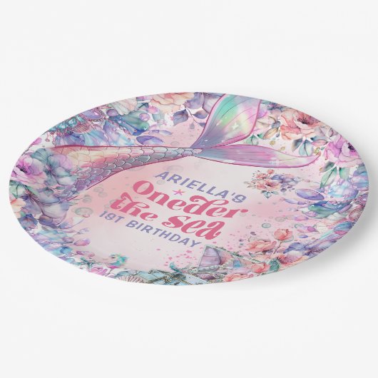 Oneder The Sea Flower Glitter Mermaid Tail Pappteller (Schrägansicht)