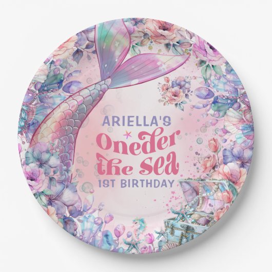Oneder The Sea Flower Glitter Mermaid Tail Pappteller (Vorderseite)
