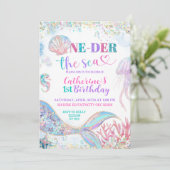  Oneder the sea mermaid 1st birthday invitation Einladung (Stehend Vorderseite)