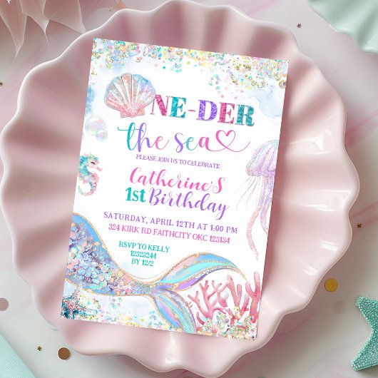  Oneder the sea mermaid 1st birthday invitation Einladung