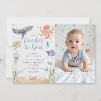 Oneder The Sea Ocean Animals 1st Birthday Photo Einladung