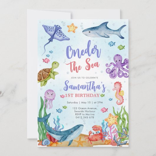 Oneder the Sea Party 1st Birthday Invitation Einladung (Vorderseite)