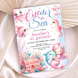 ONEder The Sea! Pink Little Mermaid 1. Geburtstag Einladung