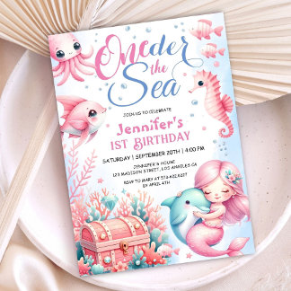 ONEder The Sea! Pink Little Mermaid 1. Geburtstag Einladung