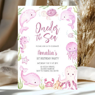 Oneder unter dem Meer Ozean-Tiere 1. Geburtstag  Einladung