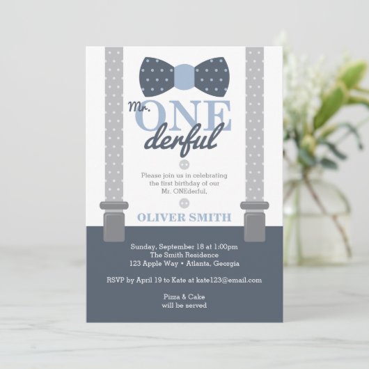 ONEderf Birthday Party Invitation, Bow Krawatte Einladung (Stehend Vorderseite)
