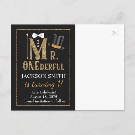 ONEderful 1st Birthday Save the Date Postcards Ankündigungspostkarte (Rückseite)