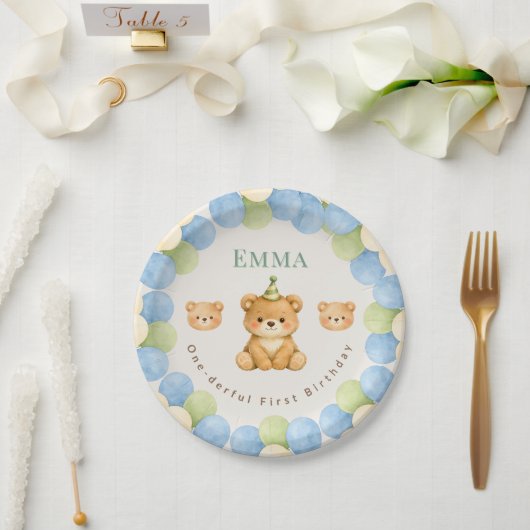 Onederful-Bär-Erstes-Geburtstags-Papierplatten Pappteller (Hochzeit)