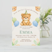 Onederful Bear First Birthday Party Invitation Einladung (Stehend Vorderseite)