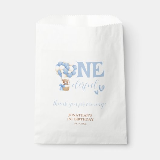 Onederful Bear Hot Air Balloon 1st Birthday Thanks Geschenktütchen (Vorderseite)