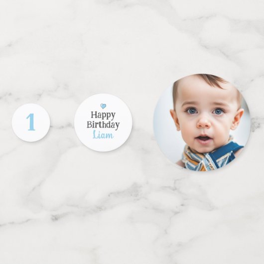 Onederful Birthday Blue Custom Foto Konfetti (Rückseiten)