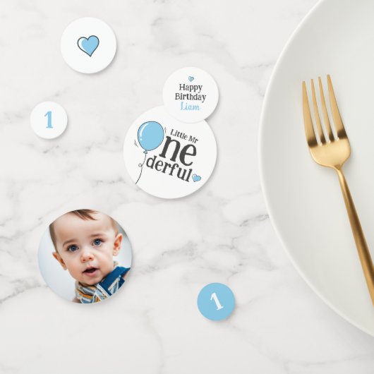 Onederful Birthday Blue Custom Foto Konfetti (Gruppe)