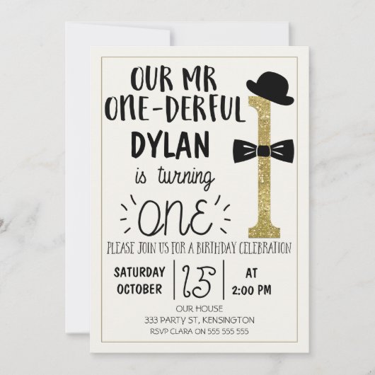 ONEderful Birthday Einladung mit Imitats Gold (Vorderseite)