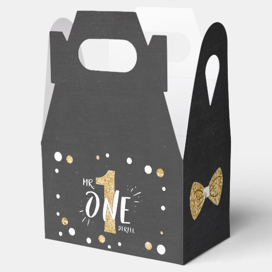 Onederful Birthday Gefallen Box Bow Krawatte Black Geschenkschachtel (Geöffnet)