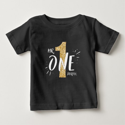 Onederful Birthday T - Shirt Boy Black Gold (Vorderseite)