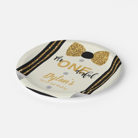 Onederful black and gold bow Krawatte Pappteller (Schrägansicht)