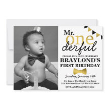 Onederful Black and Gold Einladung mit Foto